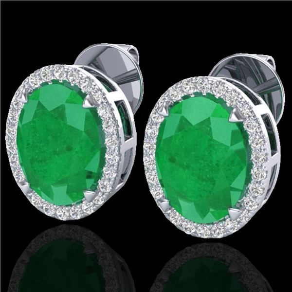 5.50 ctw Emerald & Micro VS/SI Diamond Halo Earrings 18k White Gold - REF-81A8N