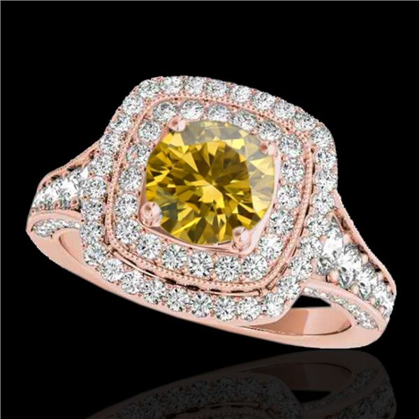 2 ctw Certified SI/I Fancy Intense Yellow Diamond Halo Ring 10k Rose Gold - REF-231H8R