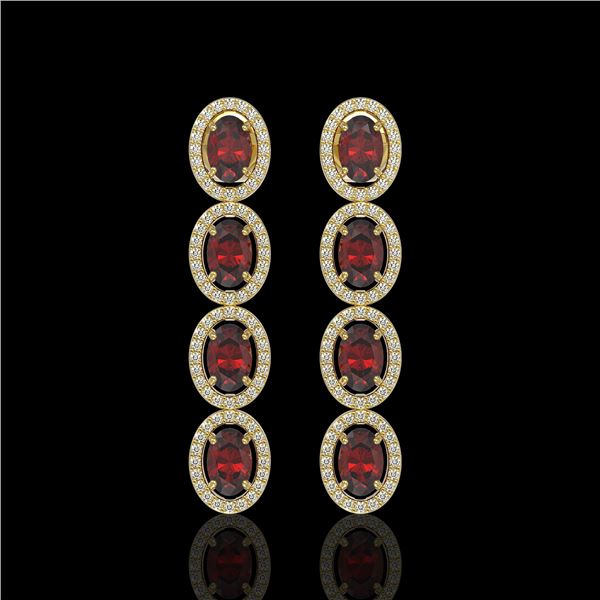6.2 ctw Garnet & Diamond Micro Pave Halo Earrings 10k Yellow Gold - REF-143X6A