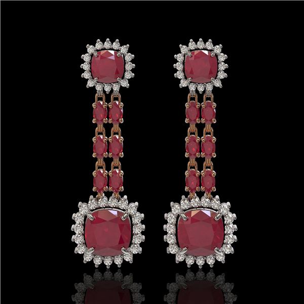 19.88 ctw Ruby & Diamond Earrings 14K Rose Gold - REF-336N4F