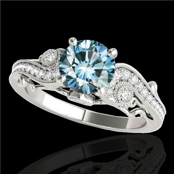 1.25 ctw SI Certified Fancy Blue Diamond Antique Ring 10k White Gold - REF-117F3M
