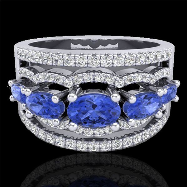 2.25 ctw Tanzanite & Micro Pave VS/SI Diamond Designer Ring 10k White Gold - REF-81G8W