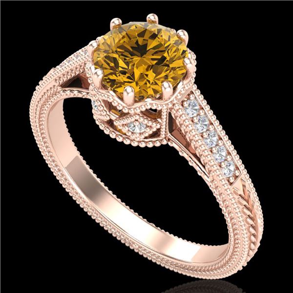 1.25 ctw Intense Fancy Yellow Diamond Art Deco Ring 18k Rose Gold - REF-300M2G