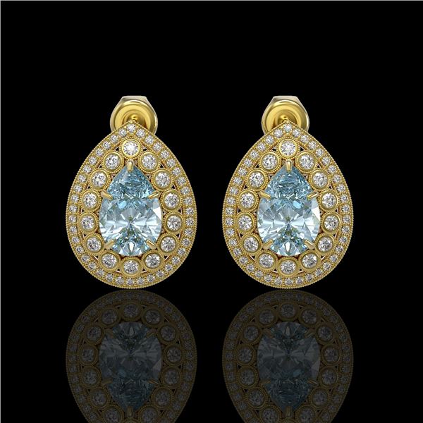 7.15 ctw Aquamarine & Diamond Victorian Earrings 14K Yellow Gold - REF-285Y8X