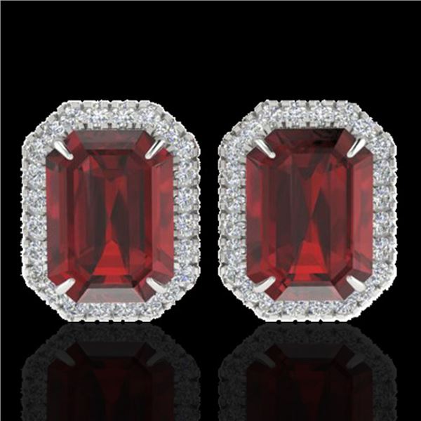 12 ctw Garnet & Micro Pave VS/SI Diamond Earrings 18k White Gold - REF-83A6N