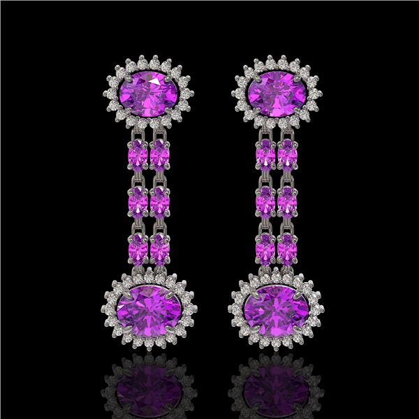 8.19 ctw Amethyst & Diamond Earrings 14K White Gold - REF-144M5G