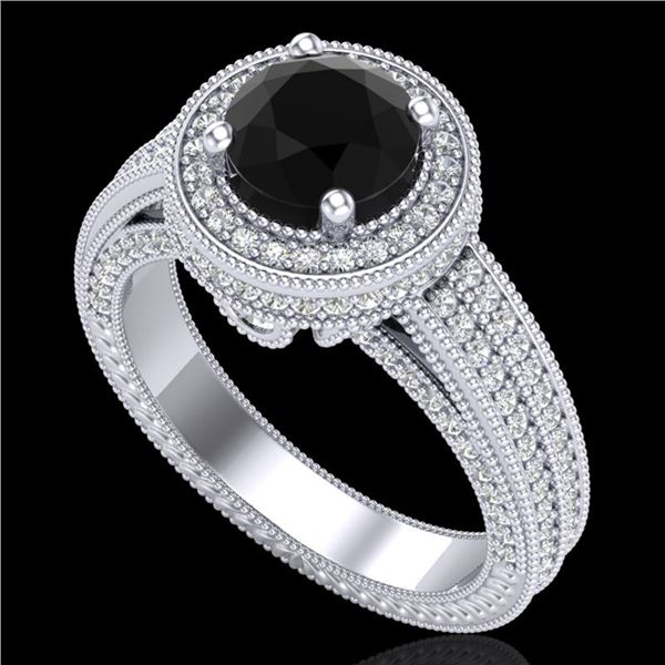 2.8 ctw Fancy Black Diamond Engagment Art Deco Ring 18k White Gold - REF-236F4M