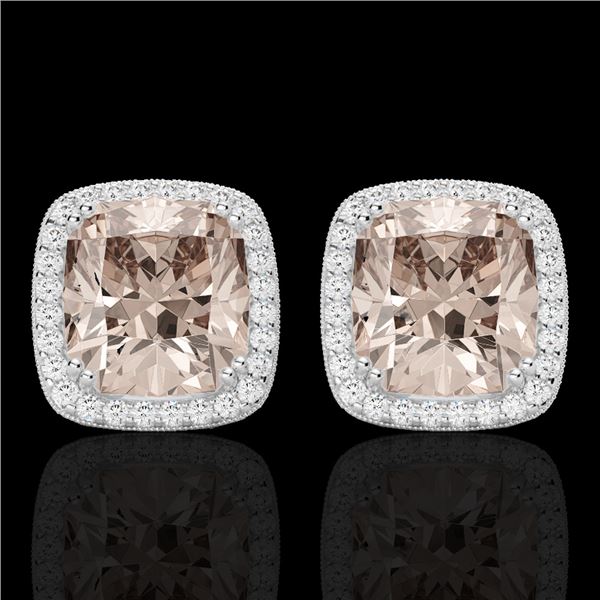 6 ctw Morganite & Micro Pave VS/SI Diamond Earrings 18k White Gold - REF-117H3R