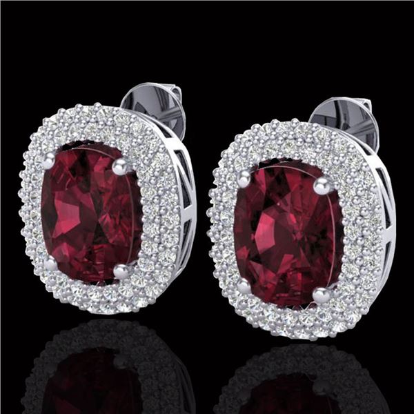 5.20 ctw Garnet & Micro Pave VS/SI Diamond Earrings 10k White Gold - REF-107F3M