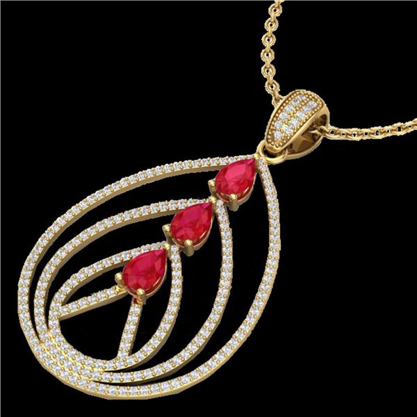 2 ctw Ruby & Micro Pave VS/SI Diamond Designer Necklace 18k Yellow Gold - REF-163F6M