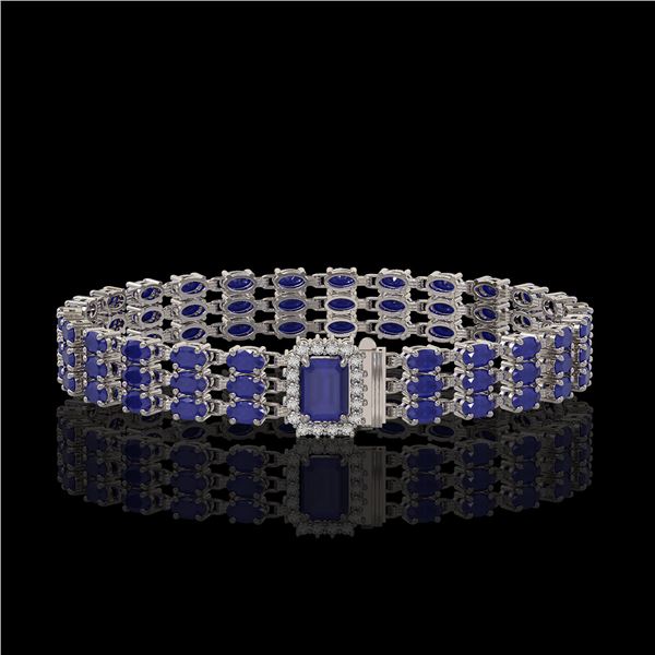 28.74 ctw Sapphire & Diamond Bracelet 14K White Gold - REF-318G2W