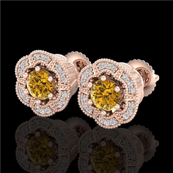 1.51 ctw Intense Fancy Yellow Diamond Art Deco Earrings 18k Rose Gold - REF-247G3W