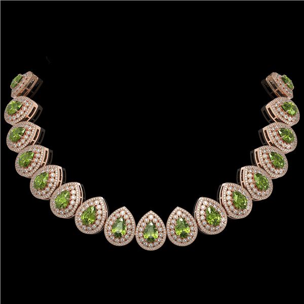 124.02 ctw Tourmaline & Diamond Victorian Necklace 14K Rose Gold - REF-3955Y5X