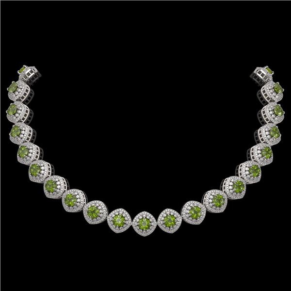 72.27 ctw Tourmaline & Diamond Victorian Necklace 14K White Gold - REF-2169W8H