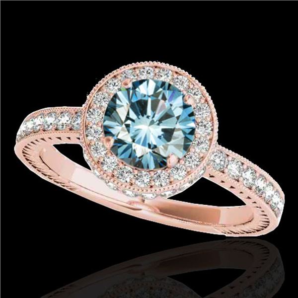 1.51 ctw SI Certified Fancy Blue Diamond Halo Ring 10k Rose Gold - REF-135Y2X