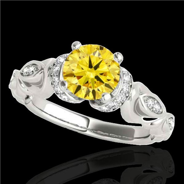 1.2 ctw Certified SI Intense Yellow Diamond Antique Ring 10k White Gold - REF-184X3A