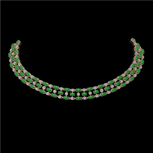 26.75 ctw Jade & Diamond Necklace 10K Rose Gold - REF-427A3N