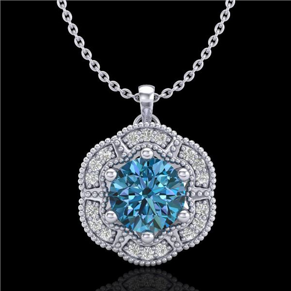 1.01 ctw Fancy Intense Blue Diamond Art Deco Necklace 18k White Gold - REF-163K6Y