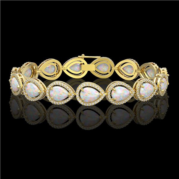 17.15 ctw Opal & Diamond Micro Pave Halo Bracelet 10k Yellow Gold - REF-321A6N