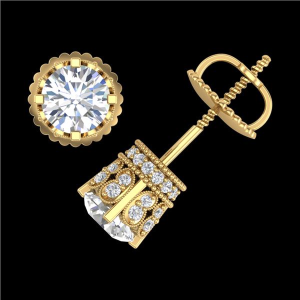 1.75 ctw VS/SI Diamond Solitaire Art Deco Stud Earrings 18k Yellow Gold - REF-249A3N