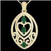 Image 1 : 3.50 ctw Emerald & Micro Pave Diamond Heart Necklace 18k Yellow Gold - REF-218A2N