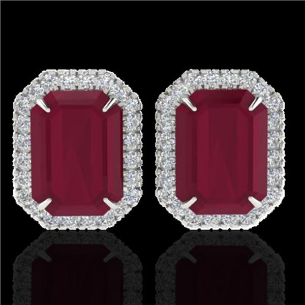 10.40 ctw Ruby & Micro Pave VS/SI Diamond Earrings 18k White Gold - REF-136G4W