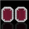 Image 1 : 10.40 ctw Ruby & Micro Pave VS/SI Diamond Earrings 18k White Gold - REF-136G4W