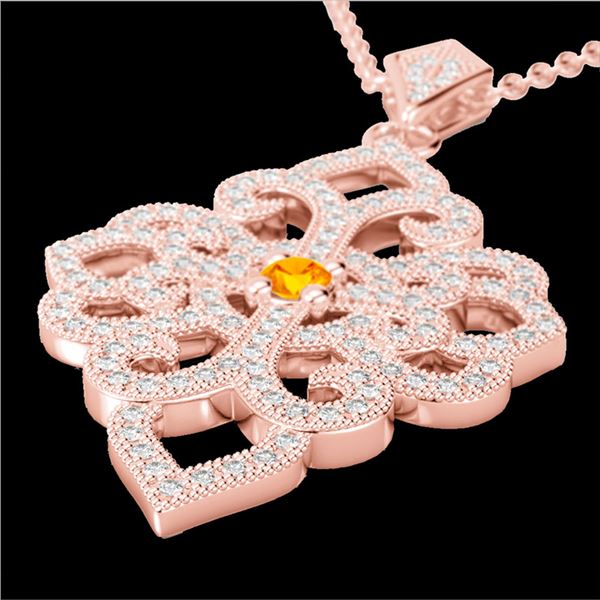1.40 ctw Citrine & Micro Pave VS/SI Diamond Necklace 14k Rose Gold - REF-127H3R