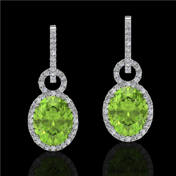 6 ctw Peridot & Micro Pave Halo VS/SI Diamond Earrings 14k White Gold - REF-104M4G