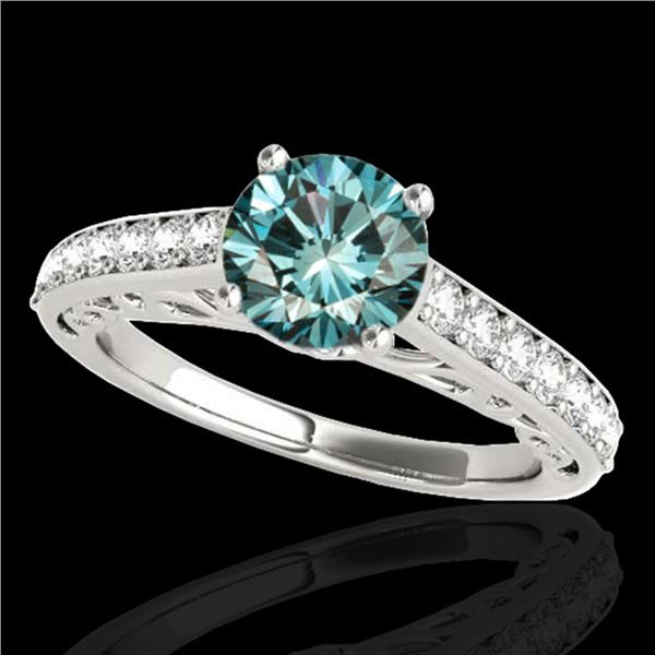 1.4 ctw SI Certified Fancy Blue Diamond Solitaire Ring 10k White Gold - REF-121X4A