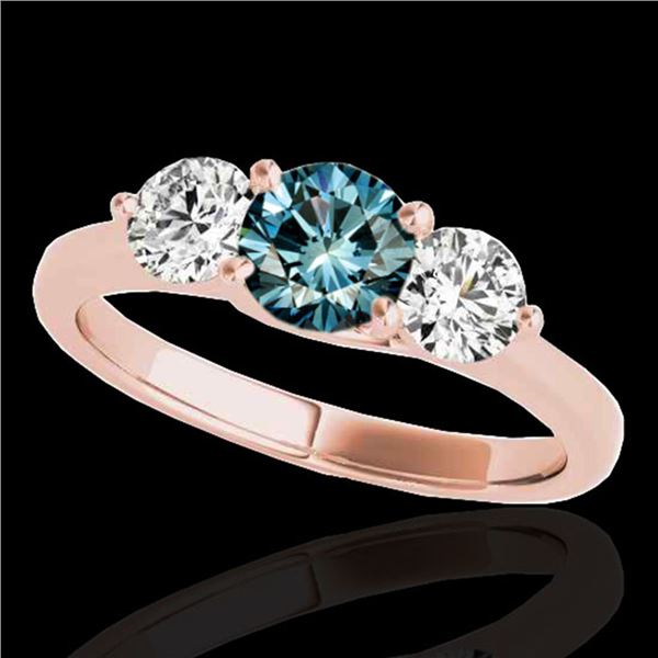 2 ctw SI Certified Fancy Blue Diamond 3 Stone Ring 10k Rose Gold - REF-211X4A