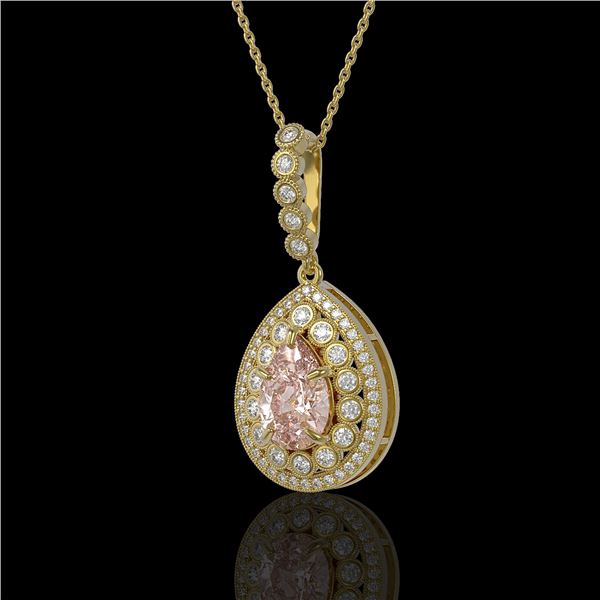 4.17 ctw Morganite & Diamond Victorian Necklace 14K Yellow Gold - REF-186N9F