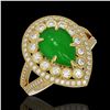 Image 1 : 4.12 ctw Jade & Diamond Victorian Ring 14K Yellow Gold - REF-134W4H