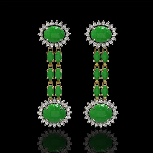 8.07 ctw Jade & Diamond Earrings 14K Yellow Gold - REF-144A8N