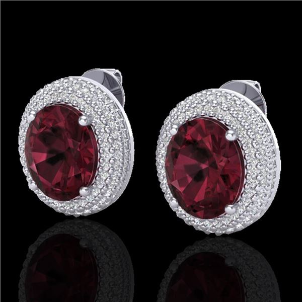 9 ctw Garnet & Micro Pave VS/SI Diamond Earrings 18k White Gold - REF-153A5N
