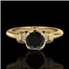 Image 2 : 1 ctw Fancy Black Diamond Engagment Art Deco Ring 18k Yellow Gold - REF-80Y2X