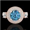 Image 2 : 2.05 ctw Intense Blue Diamond Art Deco 3 Stone Ring 18k Rose Gold - REF-300W2H