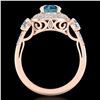Image 3 : 2.05 ctw Intense Blue Diamond Art Deco 3 Stone Ring 18k Rose Gold - REF-300W2H