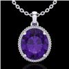 Image 1 : 10 ctw Amethyst & Micro Pave VS/SI Diamond Necklace 18k White Gold - REF-78H2R