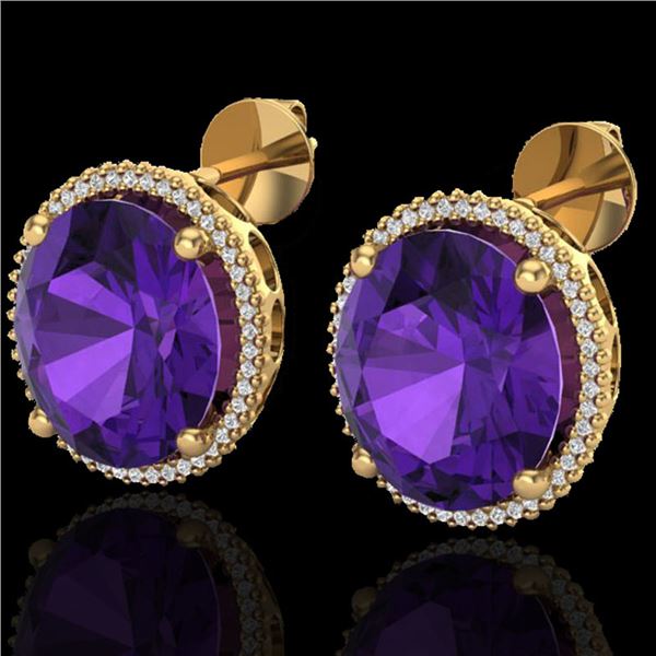 20 ctw Amethyst & Micro VS/SI Diamond Pave Earrings 18k Yellow Gold - REF-123G3W