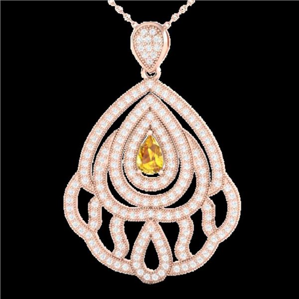 2 ctw Yellow Sapphire & Micro VS/SI Diamond Necklace 14k Rose Gold - REF-180H2R