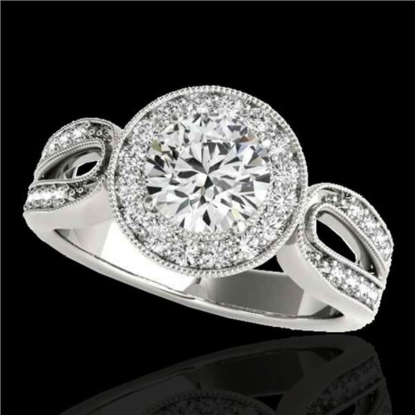 1.4 ctw Certified Diamond Solitaire Halo Ring 10k White Gold - REF-204Y5X