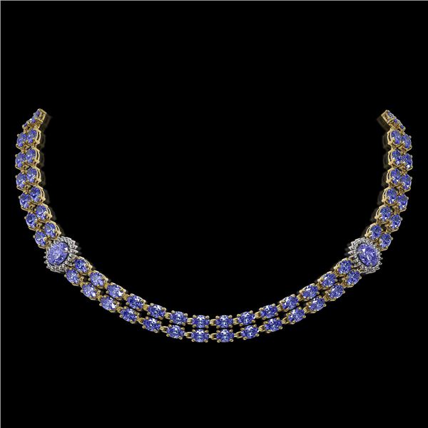 36.19 ctw Tanzanite & Diamond Necklace 14K Yellow Gold - REF-527H3R