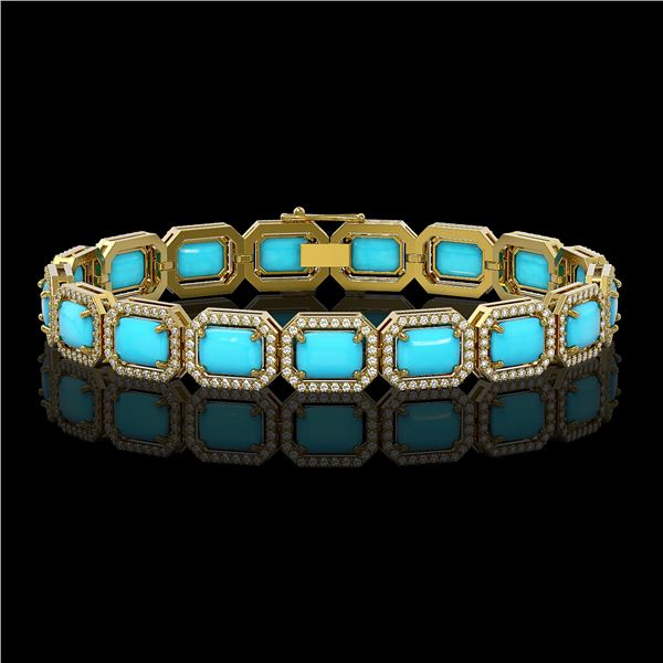 23.66 ctw Turquoise & Diamond Micro Pave Halo Bracelet 10k Yellow Gold - REF-345F5M