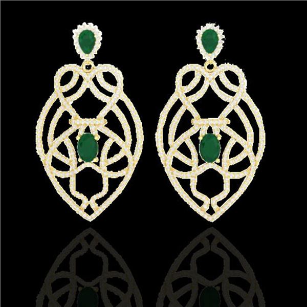 7 ctw Emerald & Micro VS/SI Diamond Heart Earrings 14k Yellow Gold - REF-381A8N