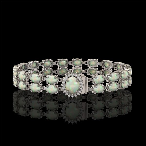 17.42 ctw Opal & Diamond Bracelet 14K White Gold - REF-336Y4X