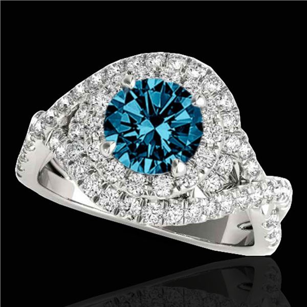 2 ctw SI Certified Blue Diamond Solitaire Halo Ring 10k White Gold - REF-211G4W