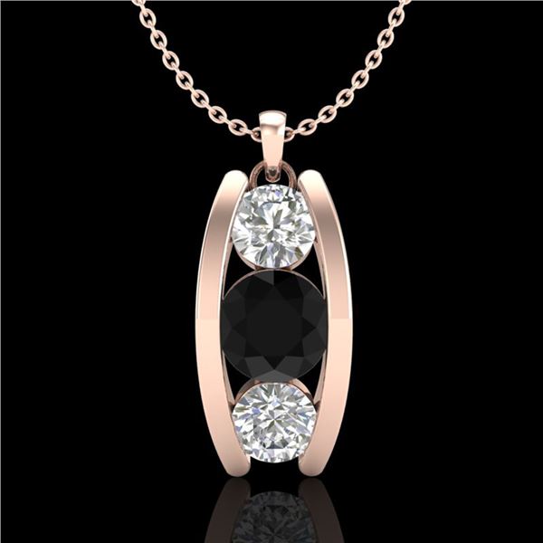 1.07 ctw Fancy Black Diamond Art Deco Stud Necklace 18k Rose Gold - REF-101M8G