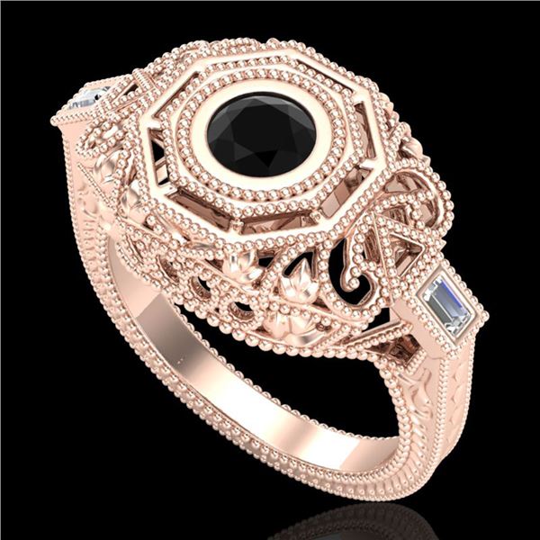 0.75 ctw Fancy Black Diamond Engagment Art Deco Ring 18k Rose Gold - REF-118Y2X
