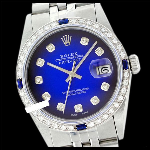 Rolex Men's Stainless Steel, QuickSet, Diam Dial & Diam/Sapphire Bezel